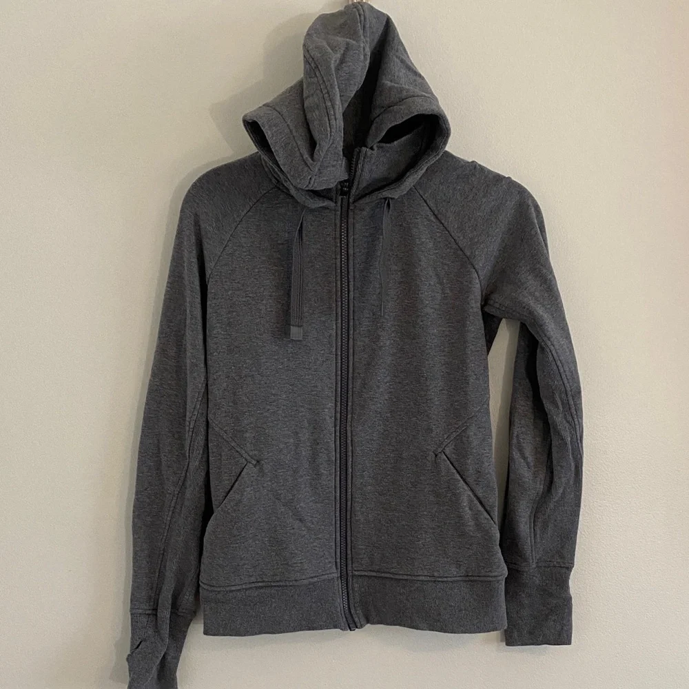 Athleta Gray Charcoal Full Zip Hoodie Fleece Lined Jacket Size Small